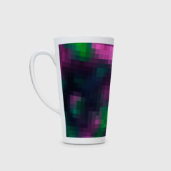 Кружка Латте Геометрический узор зелено фиолетовый из крупных пикселей