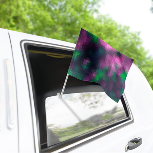 Флаг для автомобиля Геометрический узор зелено фиолетовый из крупных пикселей - фото 3