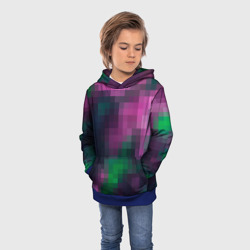 Детская толстовка 3D Геометрический узор зелено фиолетовый из крупных пикселей - фото 2