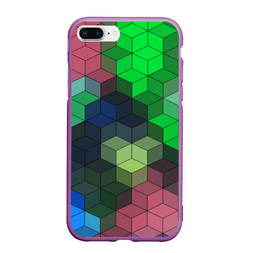 Чехол для iPhone 7Plus/8 Plus матовый с принтом Разноцветный геометрический узор розовый с зеленым, вид спереди #2