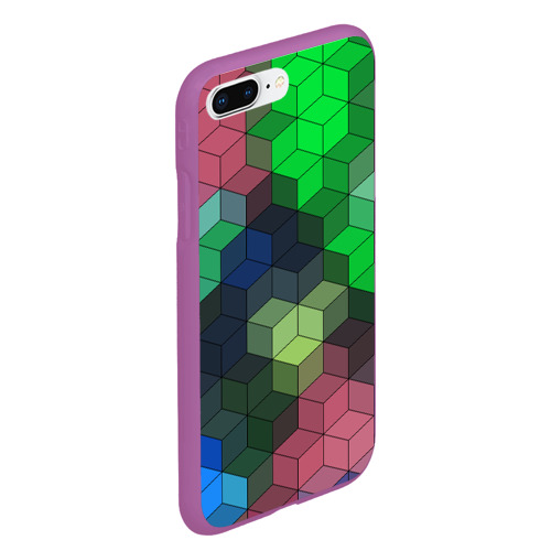 Чехол для iPhone 7Plus/8 Plus матовый с принтом Разноцветный геометрический узор розовый с зеленым, вид сбоку #3