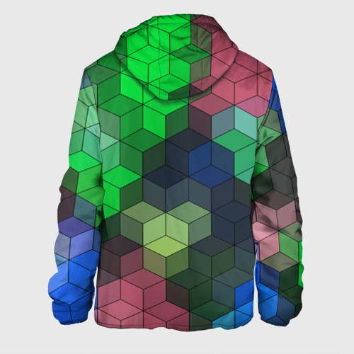 Мужская куртка 3D с принтом Разноцветный геометрический узор розовый с зеленым, вид сзади #1