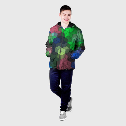Мужская куртка 3D с принтом Разноцветный геометрический узор розовый с зеленым, фото на моделе #1