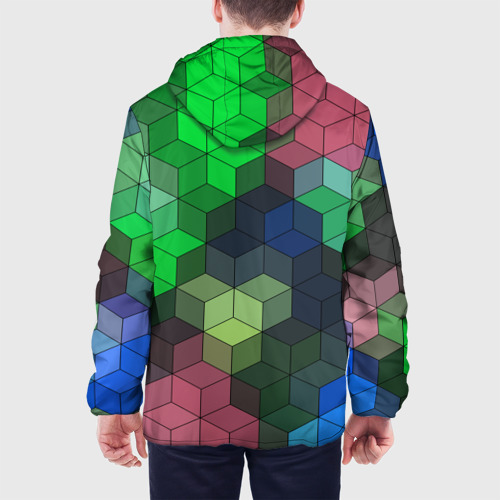 Мужская куртка 3D с принтом Разноцветный геометрический узор розовый с зеленым, вид сзади #2