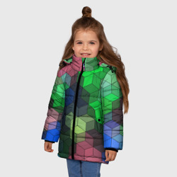Зимняя куртка для девочек 3D Разноцветный геометрический узор розовый с зеленым - фото 2