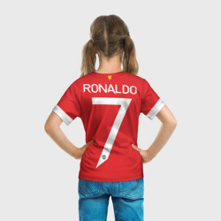 Футболка с принтом MU Cristiano Ronaldo для ребенка, вид на модели сзади №3. Цвет основы: белый