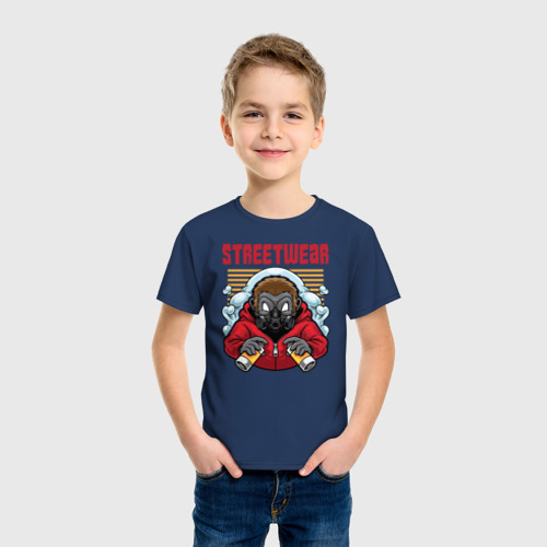 Детская футболка хлопок с принтом Ёжик в респираторе, фото на моделе #1