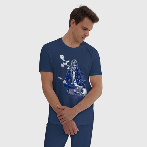 Мужская пижама хлопок Курт Кобейн, цвет темно-синий - фото 3