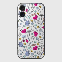 Чехол для iPhone 16 силиконовый с защитой камеры Медицинский паттерн с символикой и приборами