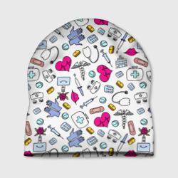 Шапка 3D Медицинский паттерн с символикой и приборами