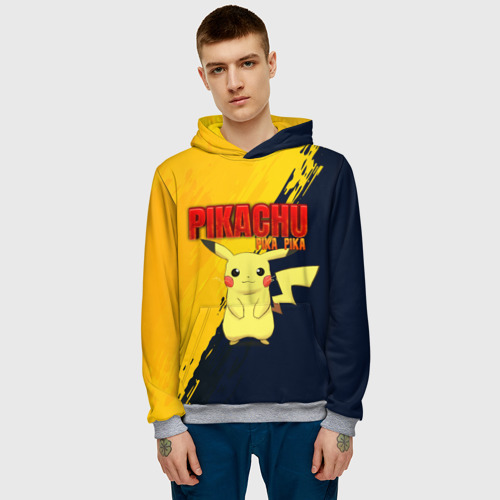 Мужская толстовка 3D Pikachu Pika Pika Пикачу, цвет меланж - фото 3