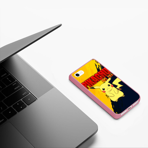 Чехол для iPhone 5/5S матовый Pikachu Pika Pika Пикачу, цвет малиновый - фото 5