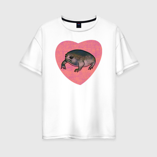 Женская футболка из хлопка оверсайз с принтом Дождевая жаба в сердце, вид спереди №1