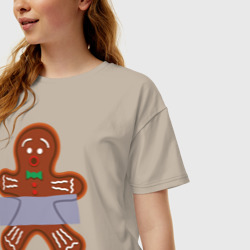Женская футболка хлопок Oversize Имбирный человечек скотч - фото 2