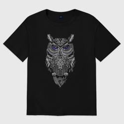 Женская футболка хлопок Oversize Сова с голубыми глазами