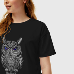 Женская футболка хлопок Oversize Сова с голубыми глазами - фото 2