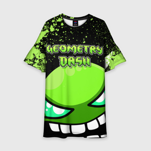 Детское платье 3D Geometry Dash Green, цвет 3D печать