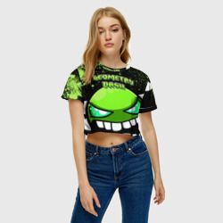 Женская футболка Crop-top 3D Geometry Dash Green - фото 2