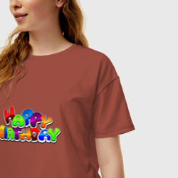 Женская футболка хлопок Oversize С днем рождения - фото 2