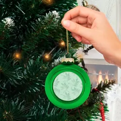 Ёлочный шар стеклянный/пластиковый Зеленые листья на светло зеленом - фото 2