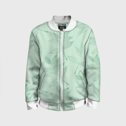 Детский бомбер 3D Зеленые листья на светло зеленом