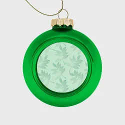 Ёлочный шар стеклянный/пластиковый Зеленые листья на светло зеленом