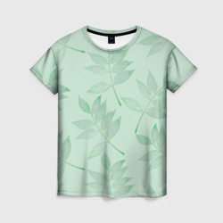 Женская футболка 3D Зеленые листья на светло зеленом