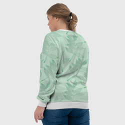 Свитшот с принтом Зеленые листья на светло зеленом для женщины, вид на модели сзади №3. Цвет основы: белый
