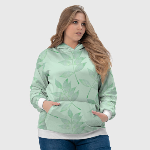 Женская толстовка 3D Зеленые листья на светло зеленом, цвет 3D печать - фото 6