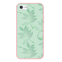 Чехол для iPhone 5/5S матовый Зеленые листья на светло зеленом