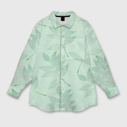 Мужская рубашка oversize 3D Зеленые листья на светло зеленом