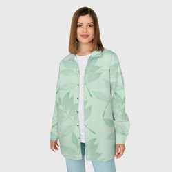 Женская рубашка oversize 3D Зеленые листья на светло зеленом - фото 2