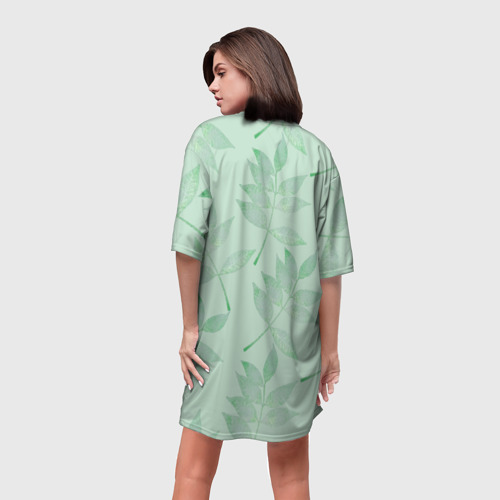 Платье-футболка 3D Зеленые листья на светло зеленом, цвет 3D печать - фото 4