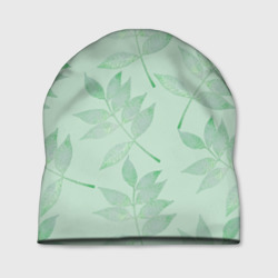 Шапка 3D Зеленые листья на светло зеленом