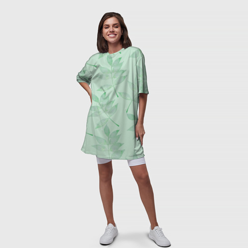 Платье-футболка 3D Зеленые листья на светло зеленом, цвет 3D печать - фото 5