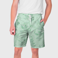 Мужские шорты 3D Зеленые листья на светло зеленом