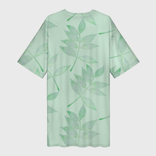 Платье-футболка 3D Зеленые листья на светло зеленом, цвет 3D печать - фото 2