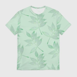 Мужская футболка 3D Зеленые листья на светло зеленом