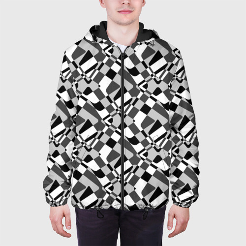 Мужская куртка 3D с принтом Черно-белый абстрактный узор, вид сбоку #3