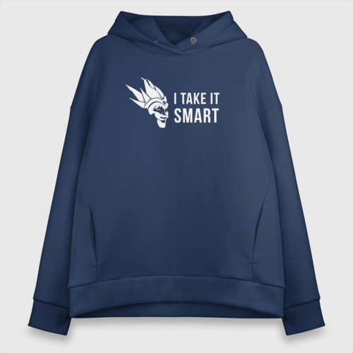 Женское худи Oversize хлопок I Take It Smart, цвет темно-синий