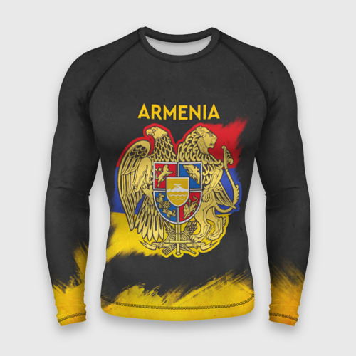 Мужской рашгард с принтом Yellow and Black Armenia, вид спереди №1