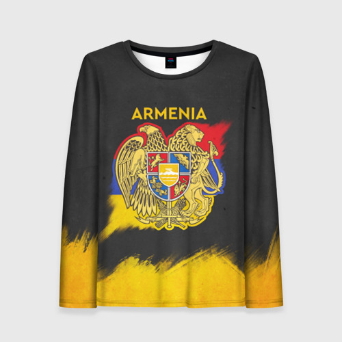 Женский лонгслив 3D с принтом Yellow and Black Armenia, вид спереди #2