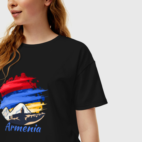 Женская футболка хлопок Oversize Brush Armenia, цвет черный - фото 3