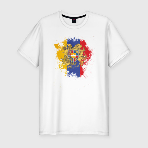 Мужская приталенная футболка из хлопка с принтом Colors of Armenia, вид спереди №1