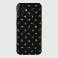 Чехол для iPhone 16 силиконовый с защитой камеры Золотые пчелы паттерн