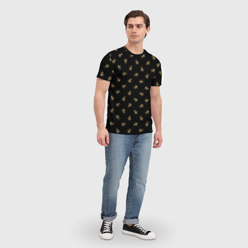 Мужская футболка 3D с принтом Золотые пчелы паттерн, вид сбоку #3