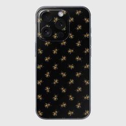 Чехол для iPhone 15 Pro Max силиконовый с защитой камеры Золотые пчелы паттерн