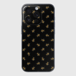 Чехол для iPhone 15 Pro силиконовый с защитой камеры Золотые пчелы паттерн