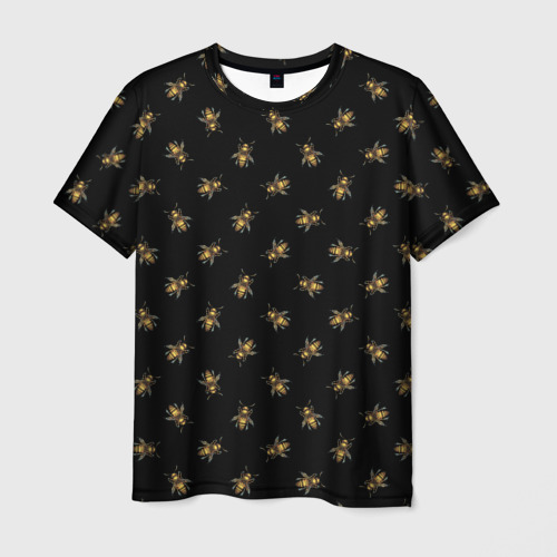 Мужская футболка 3D с принтом Золотые пчелы паттерн, вид спереди #2