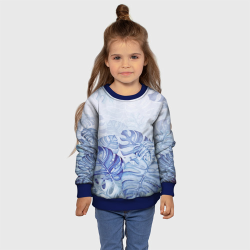 Детский свитшот 3D с принтом Синие листья, фото #4